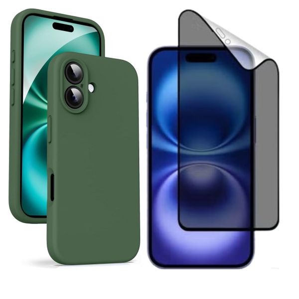 Silicone Case Comaptible With i Phone 16 - Matte Privacy Glass + Back Cover