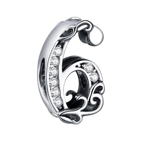 925 Sterling Silver Number 6 Vintage Charm With Zirconia Stones - Silver Image