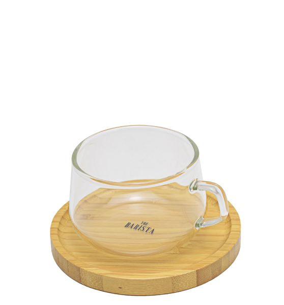 The Barista 230ml Glass Cup &amp; Bamboo Saucer