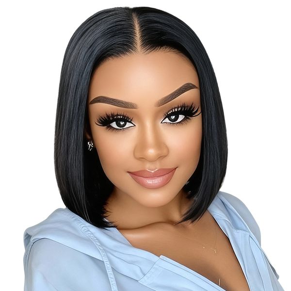 Geebuy 8 Inch Straight Bob Wig - 13x4 Glueless Lace Front Natural Look