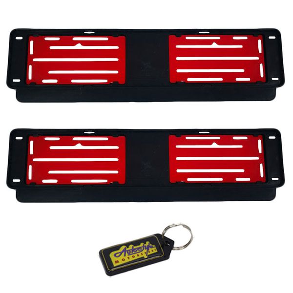 Number Plate Holder Bracket with Metal Backing - Red - 2 Pack &amp; Key Holder