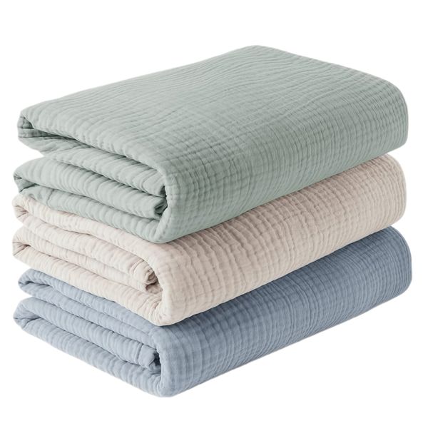 Double-Layer Muslin Swaddle - Soft Newborn Receiving Blanket,47x47 in,Solid