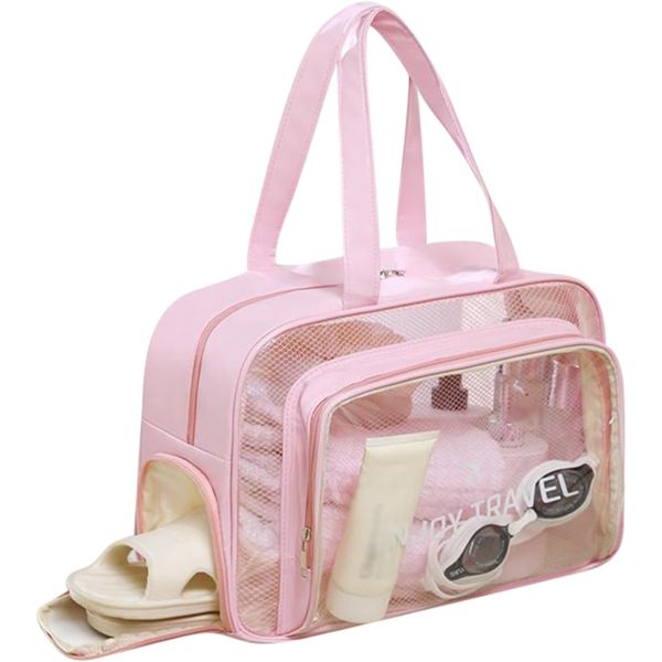 PVC Travel Tote, Large Clear Travel Bags with Shoe Compartment