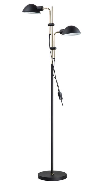 Bright Star SL433 Adjustable Twin Head Floor Light - Black with Brass Trim