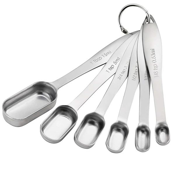6 Piece - Rectangular Stainless Steel Measuring Spoons Set - Silver