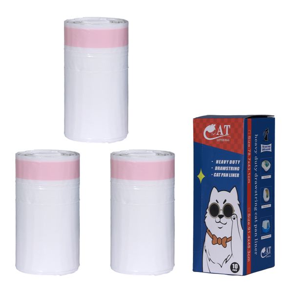 Cat Litter Box Liner Bags with Drawstring 30 Piece