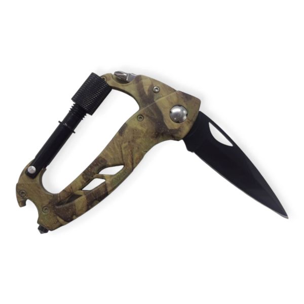 FAS Camo Folding Pocket Knife With Carabiner Hook - JA0058