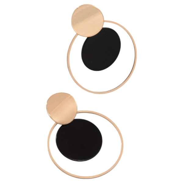 Modern Geometric Design Gold-Tone Drop Earrings - Black