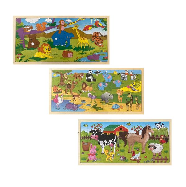 Wooden Jigsaw Puzzles (96 Piece) Animals (Set of 3)