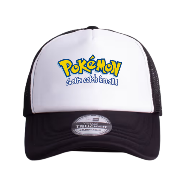 Black and White Trucker Cap - Pokemon Gotta Catch Them All