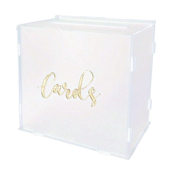 Frosted Acrylic wedding post box card money reception decor gold envelope