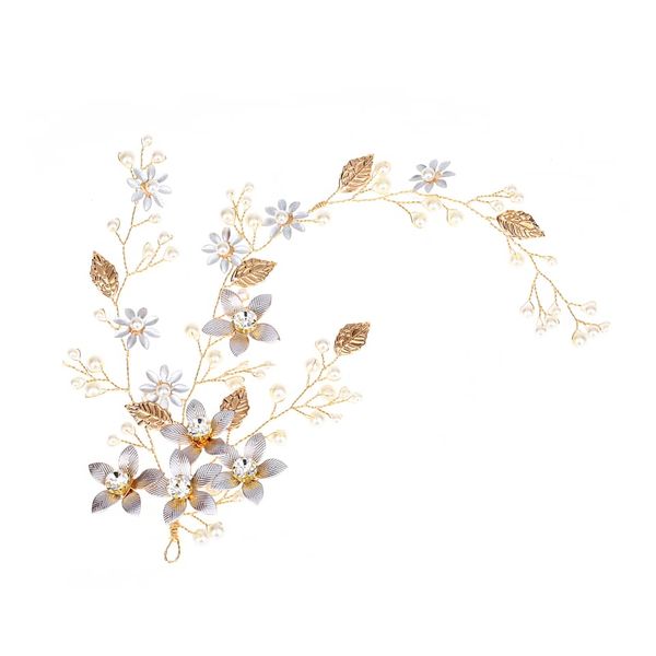 Bridal Hair Vine for Women and Girls Golden Floral Wedding Headband