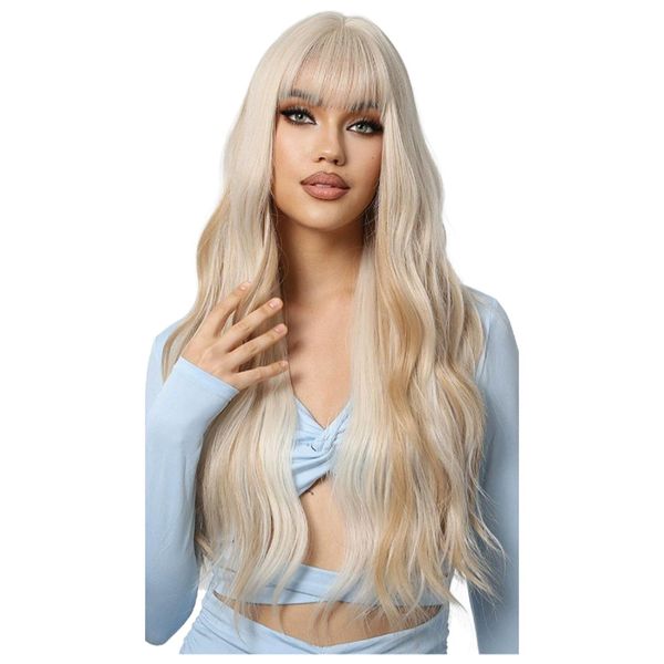 EMMOR Gold Long Curly Wig 26 Inches Lace Wig For Women