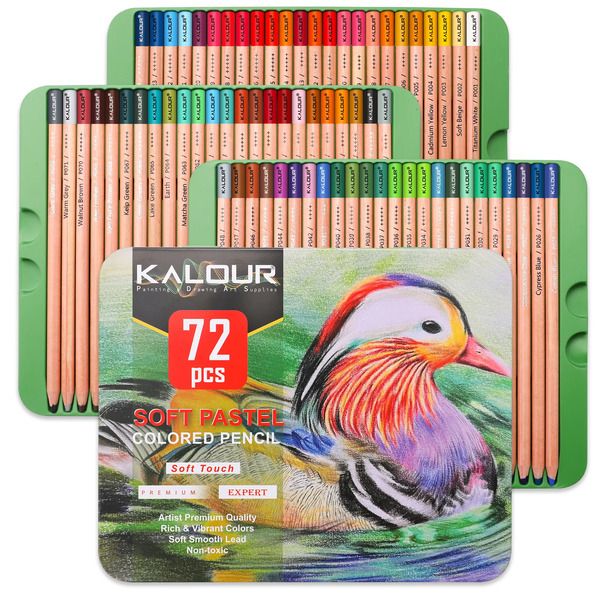 KALOUR 72 Pastel Color Pencil Tin Box Set - Perfect for Artists
