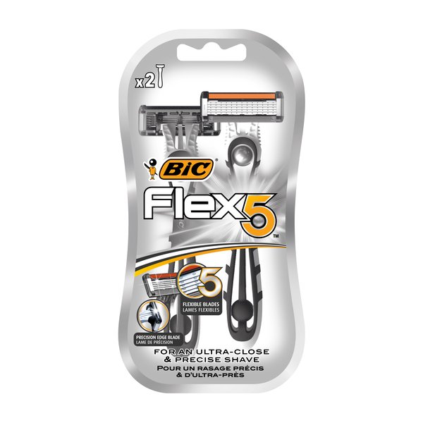 BIC Flex 5 Men's Disposable Razor, 5 Blades for a Smooth Shave, Pack of 2