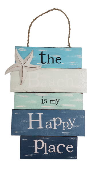 Wood Board Sign - The Beach Is My Happy Place 40cm x 28cm