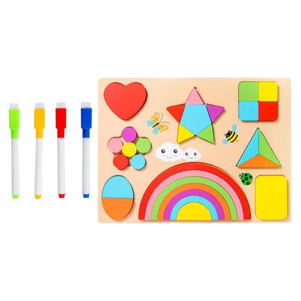 SamMag Biz Wooden Shape Puzzle With Reverse Writen Board Learning Toy