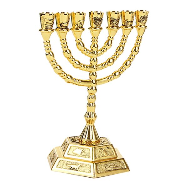 Golden Jewish Menorah Candle-Holders Religions Candelabra Hanukkah Candlest