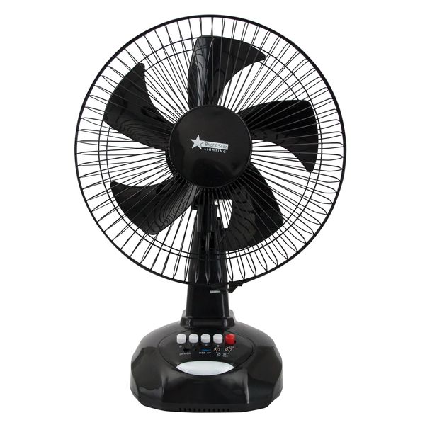 Off-Grid 12" Rechargeable Fan with Solar Panel and Dual LED Bulbs - FAN024