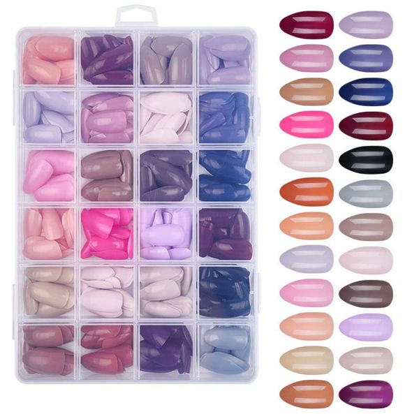 576Pcs Almond Press on Nails Medium Nails 24 Colors Nails 10 Sizes