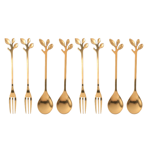 Stainless Steel Stirring Spoon Dessert Spoon &amp; Appertizer Fork, Set of 8