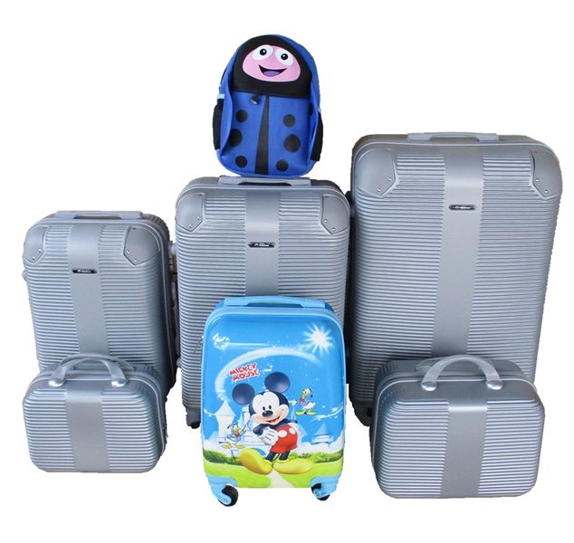 5-Piece Family Travel Luggage Set with Kids Mickey case &amp; Ladybug Bag