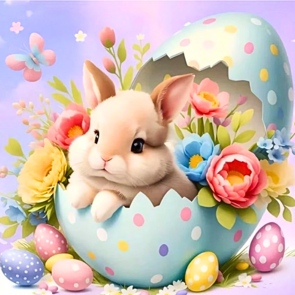 Diamond Dot Painting Kids DIY Kit - Easter Bunny With Eggs - 30x30cms