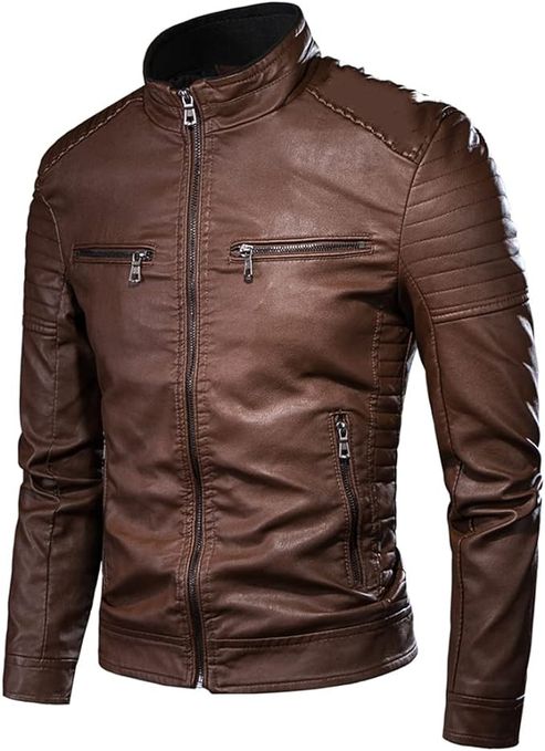 Leather Jackets For Men -Spring Fall PU Leather Biker's Jacket - Dark ...