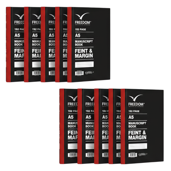 192 Pages A5 Manuscript Books (Feint &amp; Margin)- Pack of 10