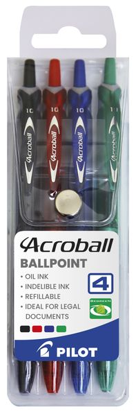 Pilot Acroball Ballpoint Pens (Wallet of 4 Basic Colours)