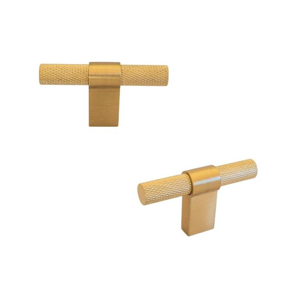 Modern Knurled Brass T Shape Doorknob Fitting - Set of 2
