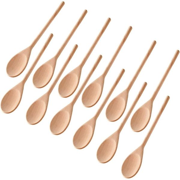 Kitchen Wooden Spoons Mixing Baking Serving Utensils 12 in - 12 Pack