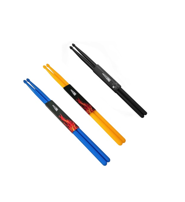 Crescendo Colourful Drum Stick Nylon Value Pack With Blue Yellow And Black