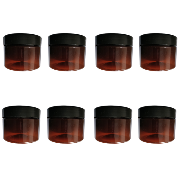 PET Amber Cosmetics Jar (250ml) with Black Lid - Empty Containers - 8-pack