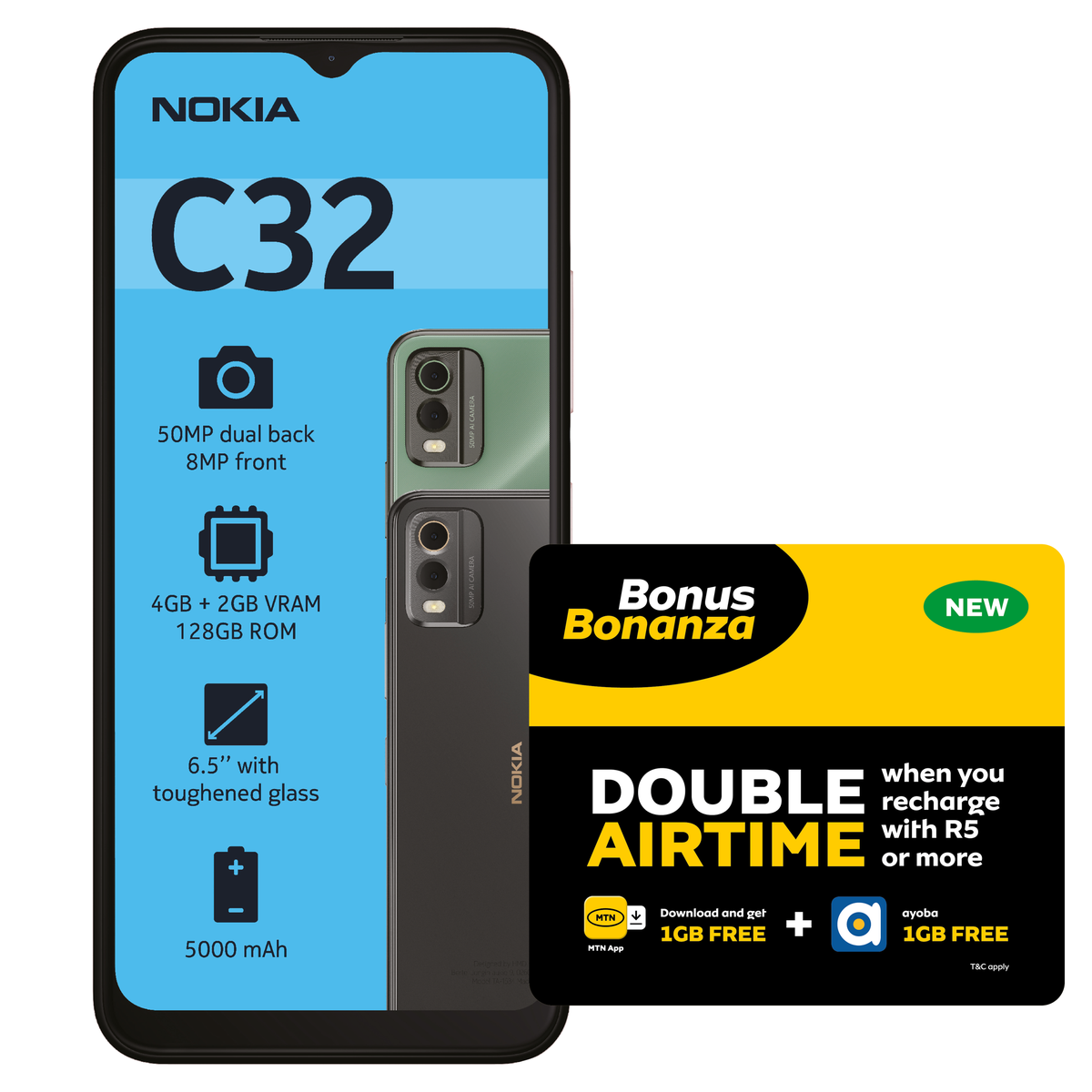 Nokia C32 64GB LTE Dual Sim - Green + MTN SIM KIT & LTE Device Promotion