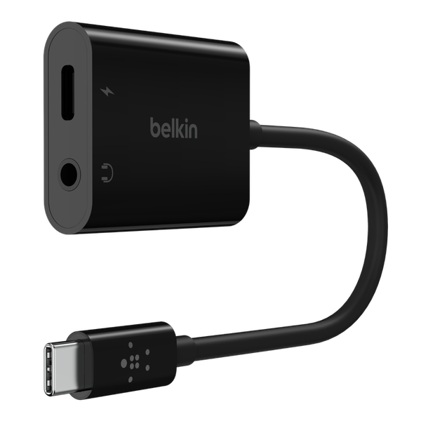 BELKIN RockStar 3.5mm Audio + USB-C Charge Adapter, supports fast charging up to 60W – PD, Quick Charge - Black