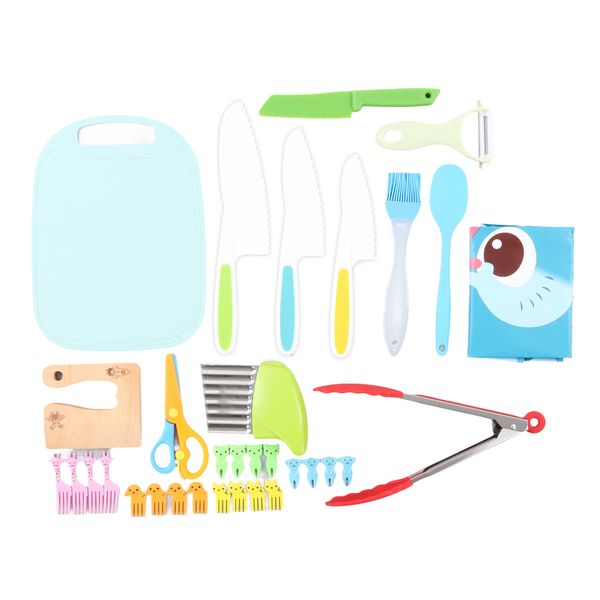 33 Pieces Kids Kitchen Knife Set Wooden Knife Peeler Cutting Board and More