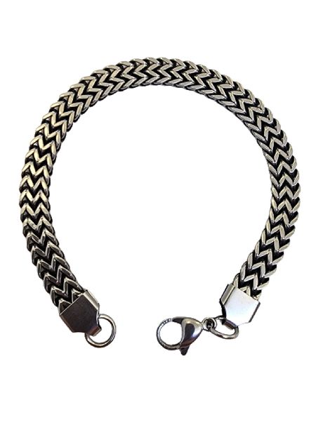 Stainless Steel Woven Mens Bracelet With Black Inlay