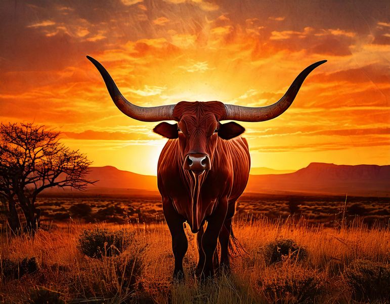 Rootedart Canvas Home Decor Wall Art - Longhorn Steer