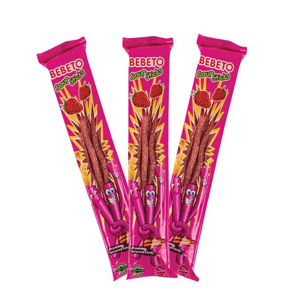 Bulk Pack x 24 Sweet Gummy Bebeto Sour Sticks Srawberry