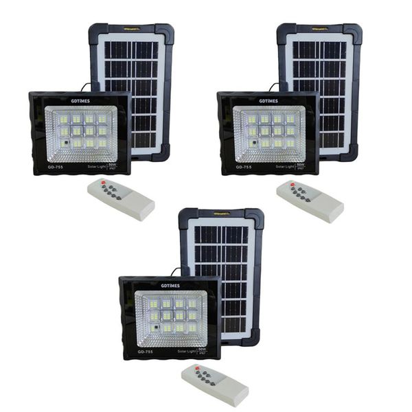 50W Solar Panel &amp; Flood Light Combo - 3 Pack - GD-755