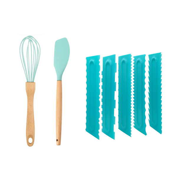 Set of 5 Cake Scrapers with Silicone Tongs and Whisk