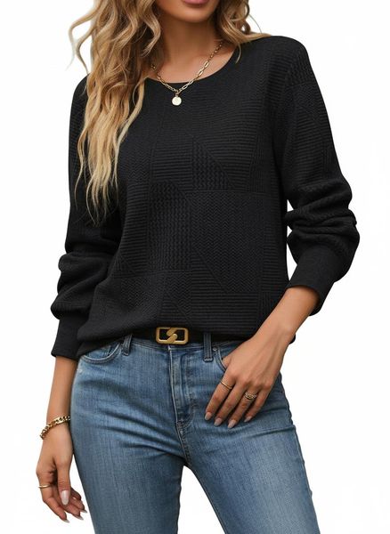 Women's Casual Long Sleeve Pullover Soft Round Neck Everyday Sweatshirt
