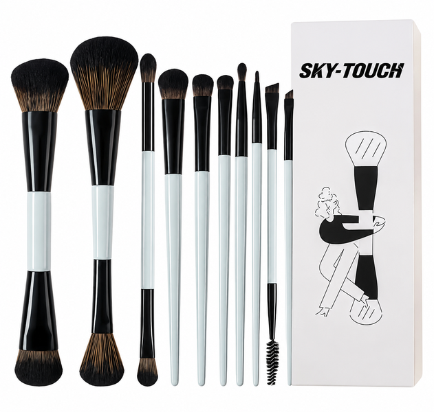 SKY-TOUCH 10 Makeup Brush Set Double-Sided Foundation Blush Eye Tools