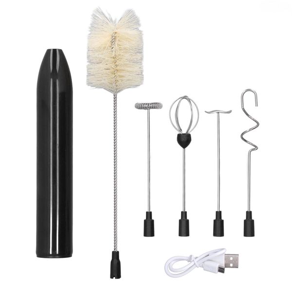 Electric Milk Frother Mixer Handheld Foam Maker with 4 Whisking Heads Brush