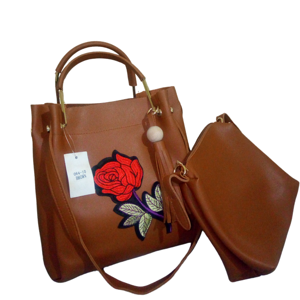 Stylish PU Leather Shoulder Bag with Matching Pouch - Brown