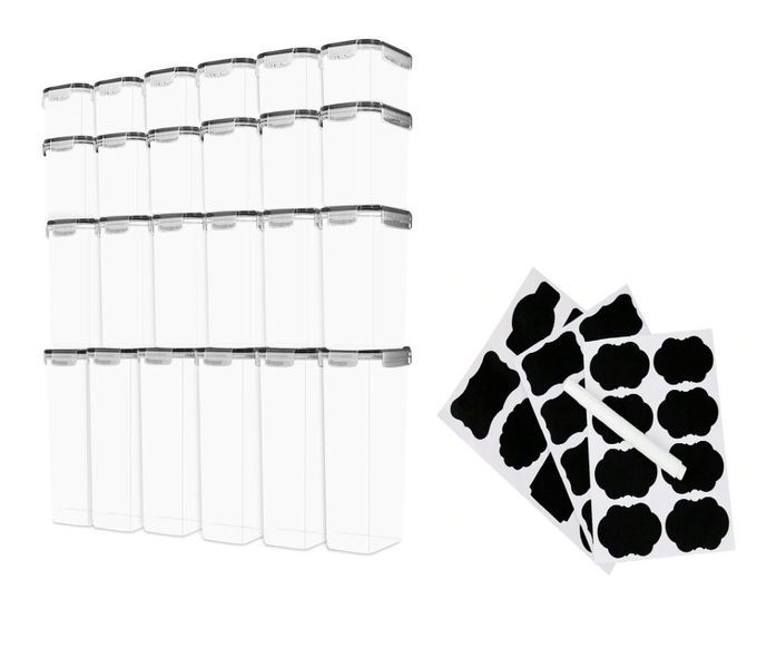 24 Piece Set of Transparent Storage Containers with Labels/Marker