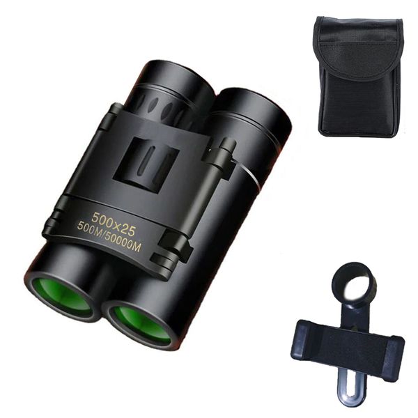 500x25 Binoculars Foldable High Powered Binoculars with Smartphone Adapter