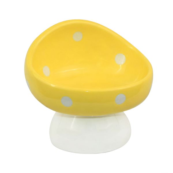 Ceramic Elevated Mushroom Cat Bowl Raised Tilted Dish for Cats &amp; Small Pets
