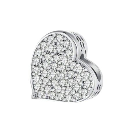 925 Sterling Silver Heart-Shaped Charm With Cubic Zirconia Stones - Silver Image